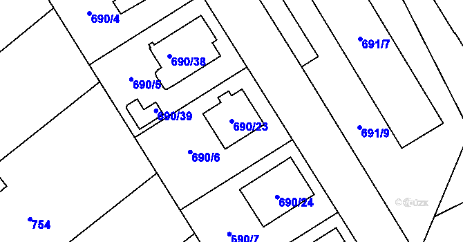 Parcela st. 690/23 v KÚ Loštice, Katastrální mapa