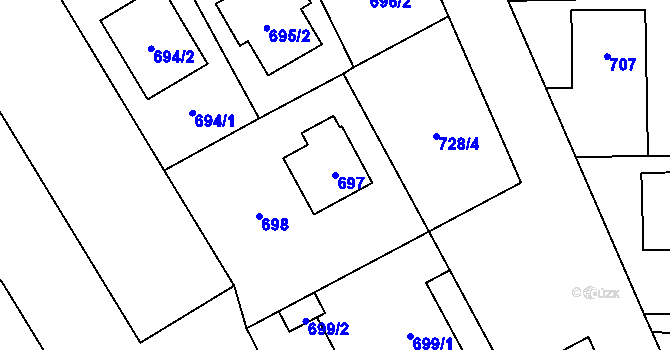 Parcela st. 697 v KÚ Loštice, Katastrální mapa