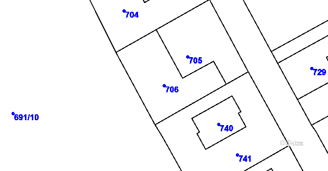 Parcela st. 706 v KÚ Loštice, Katastrální mapa