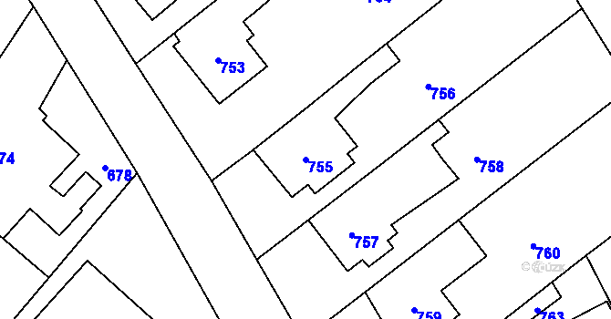 Parcela st. 755 v KÚ Loštice, Katastrální mapa