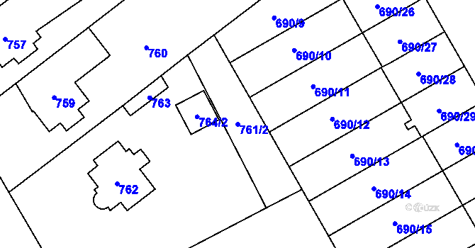 Parcela st. 761/2 v KÚ Loštice, Katastrální mapa