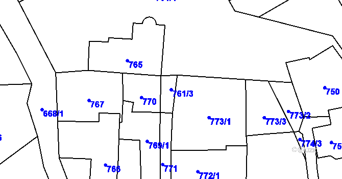 Parcela st. 761/3 v KÚ Loštice, Katastrální mapa