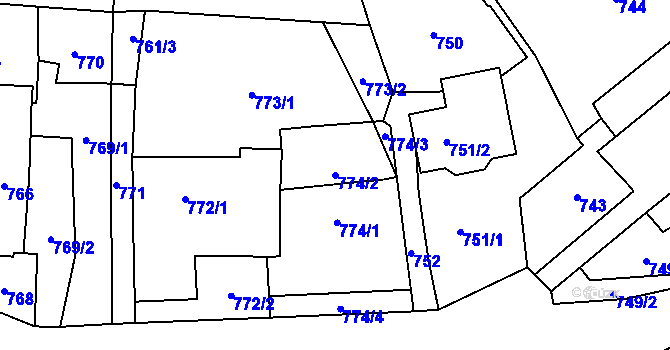 Parcela st. 774/2 v KÚ Loštice, Katastrální mapa