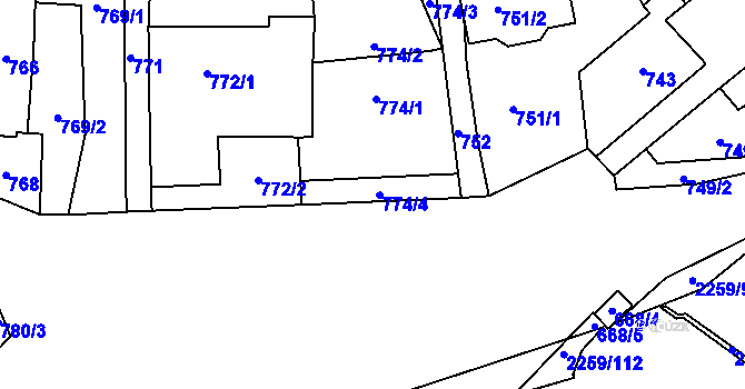 Parcela st. 774/4 v KÚ Loštice, Katastrální mapa