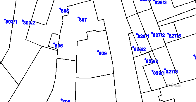 Parcela st. 809 v KÚ Loštice, Katastrální mapa