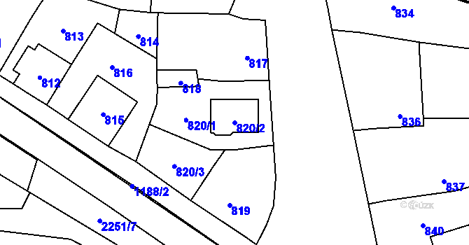 Parcela st. 820/2 v KÚ Loštice, Katastrální mapa