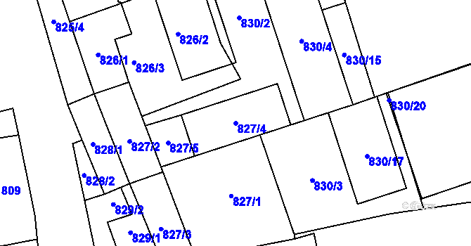 Parcela st. 827/4 v KÚ Loštice, Katastrální mapa