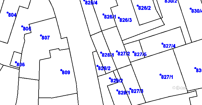 Parcela st. 828/1 v KÚ Loštice, Katastrální mapa