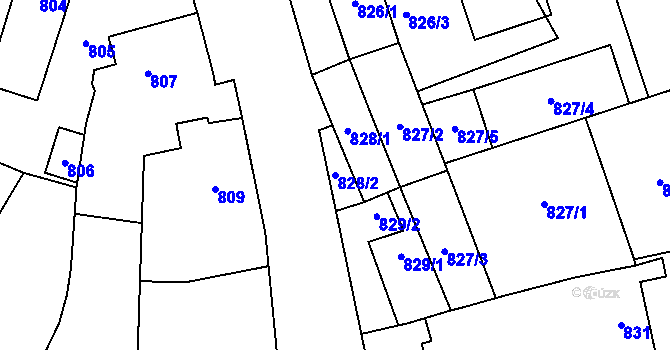 Parcela st. 828/2 v KÚ Loštice, Katastrální mapa