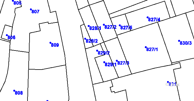 Parcela st. 829/2 v KÚ Loštice, Katastrální mapa