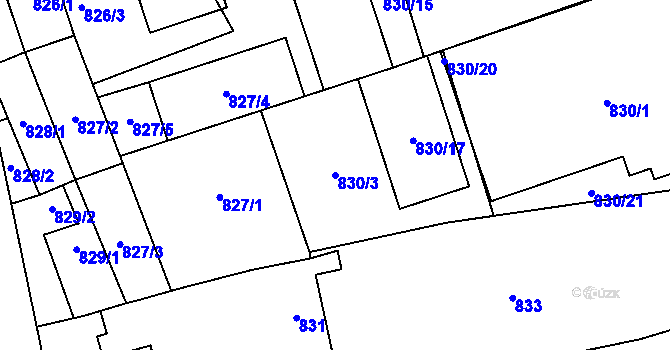 Parcela st. 830/3 v KÚ Loštice, Katastrální mapa