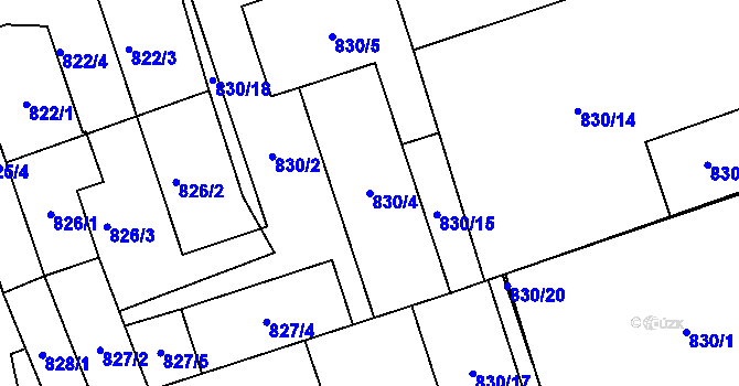 Parcela st. 830/4 v KÚ Loštice, Katastrální mapa