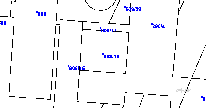 Parcela st. 909/18 v KÚ Loštice, Katastrální mapa