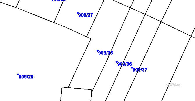 Parcela st. 909/35 v KÚ Loštice, Katastrální mapa