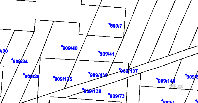 Parcela st. 909/41 v KÚ Loštice, Katastrální mapa