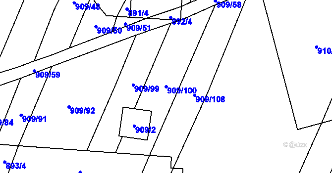 Parcela st. 909/100 v KÚ Loštice, Katastrální mapa