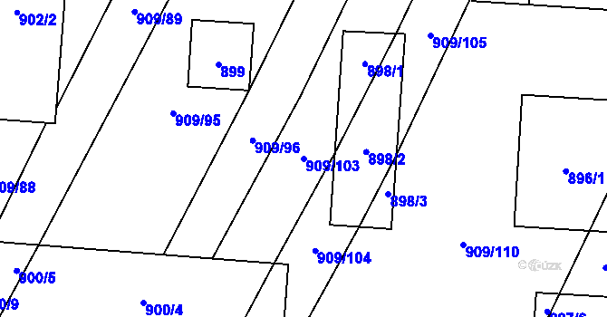 Parcela st. 909/103 v KÚ Loštice, Katastrální mapa