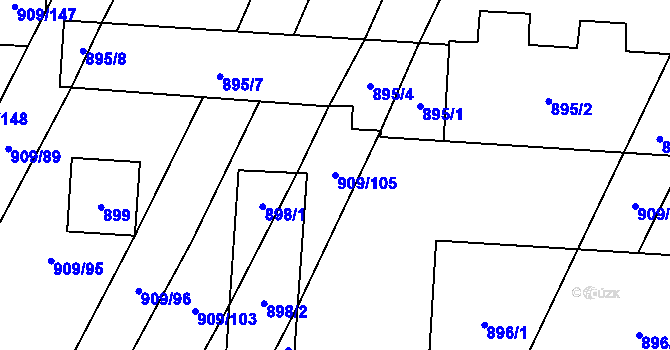 Parcela st. 909/105 v KÚ Loštice, Katastrální mapa