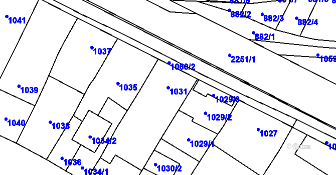 Parcela st. 1031 v KÚ Loštice, Katastrální mapa