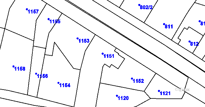 Parcela st. 1151 v KÚ Loštice, Katastrální mapa