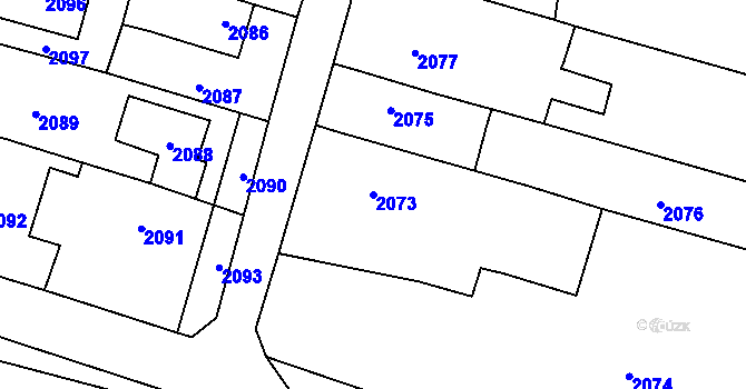 Parcela st. 2073 v KÚ Loštice, Katastrální mapa