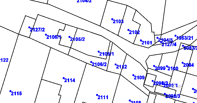 Parcela st. 2105/1 v KÚ Loštice, Katastrální mapa