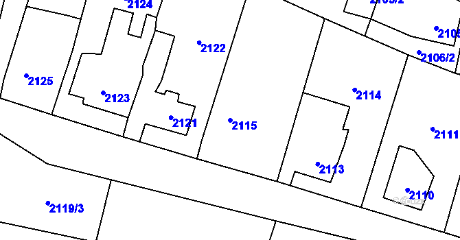 Parcela st. 2115 v KÚ Loštice, Katastrální mapa