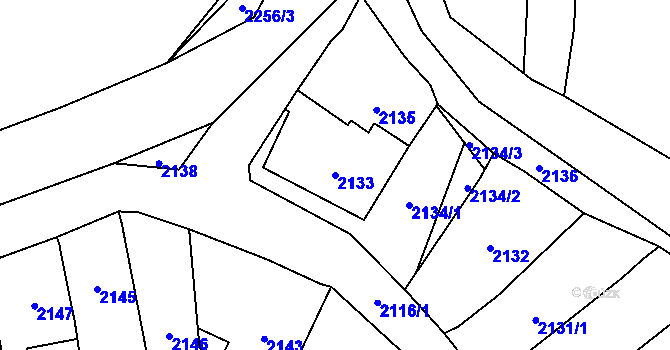 Parcela st. 2133 v KÚ Loštice, Katastrální mapa