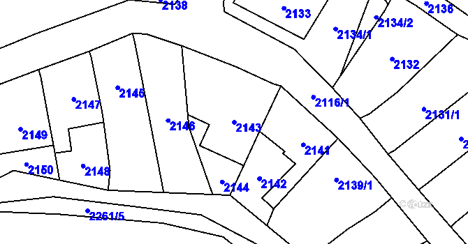 Parcela st. 2143 v KÚ Loštice, Katastrální mapa