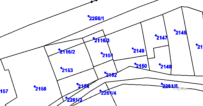 Parcela st. 2151 v KÚ Loštice, Katastrální mapa