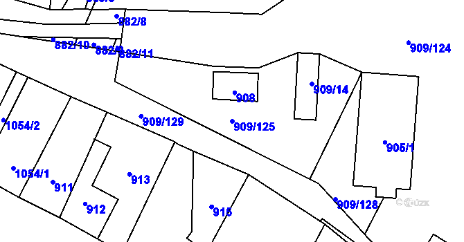 Parcela st. 909/125 v KÚ Loštice, Katastrální mapa