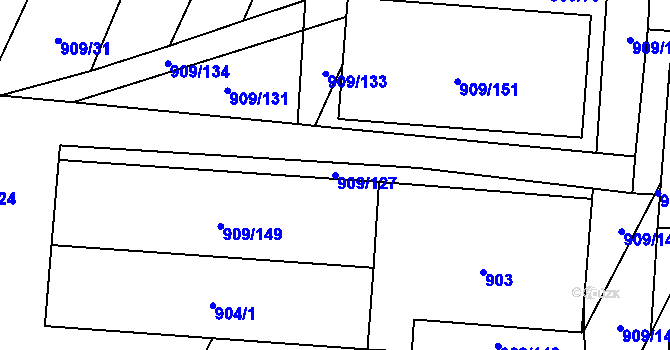 Parcela st. 909/127 v KÚ Loštice, Katastrální mapa