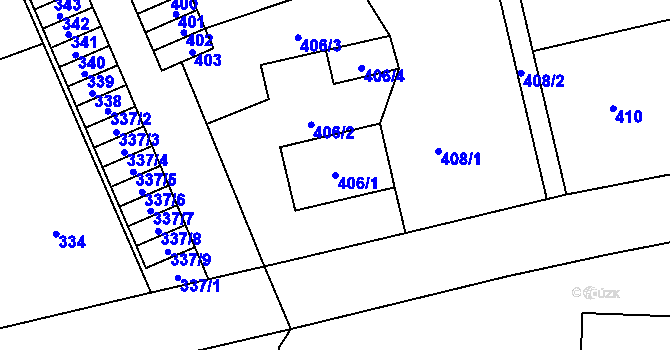 Parcela st. 406/1 v KÚ Loštice, Katastrální mapa