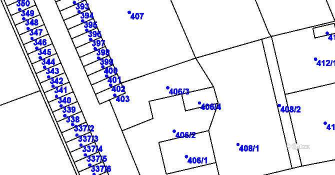 Parcela st. 406/3 v KÚ Loštice, Katastrální mapa