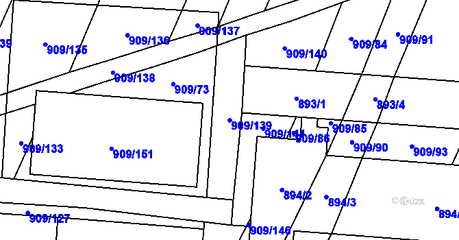Parcela st. 909/139 v KÚ Loštice, Katastrální mapa