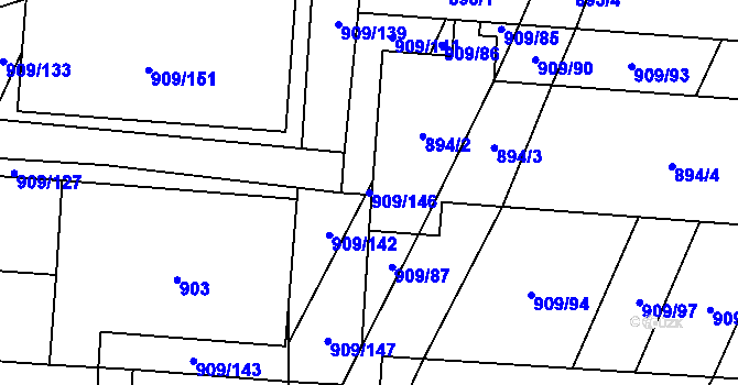 Parcela st. 909/146 v KÚ Loštice, Katastrální mapa