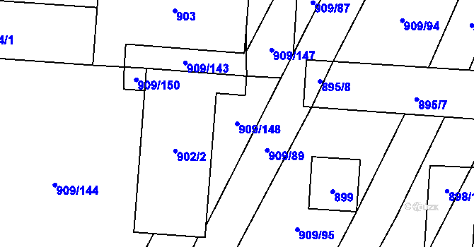 Parcela st. 909/148 v KÚ Loštice, Katastrální mapa