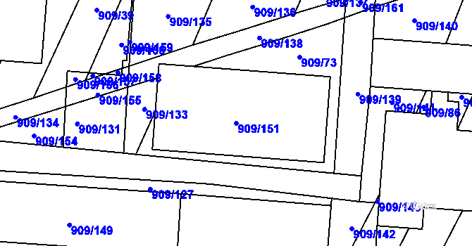 Parcela st. 909/151 v KÚ Loštice, Katastrální mapa