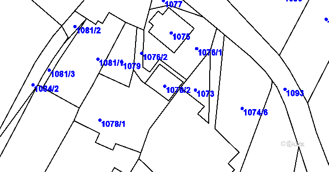 Parcela st. 1078/2 v KÚ Loštice, Katastrální mapa
