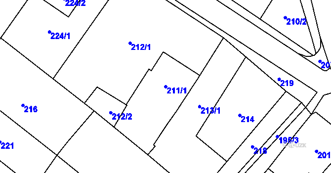 Parcela st. 211/1 v KÚ Loštice, Katastrální mapa