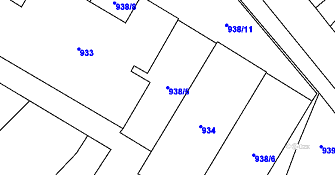 Parcela st. 938/5 v KÚ Loštice, Katastrální mapa