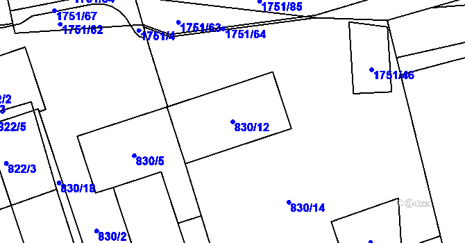 Parcela st. 830/12 v KÚ Loštice, Katastrální mapa