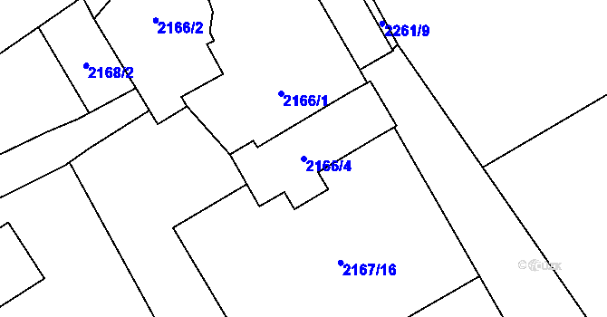 Parcela st. 2166/4 v KÚ Loštice, Katastrální mapa