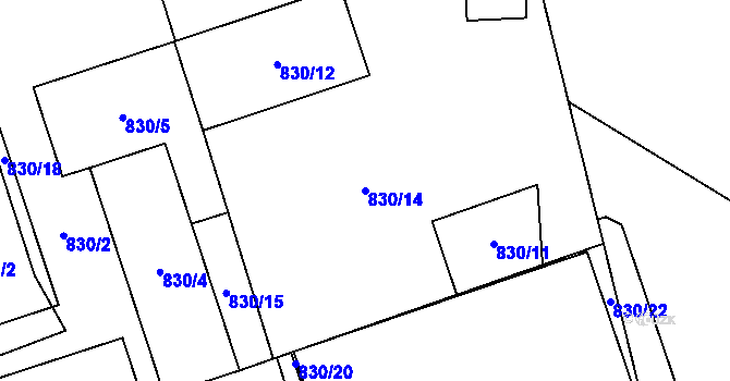 Parcela st. 830/14 v KÚ Loštice, Katastrální mapa