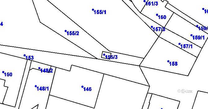 Parcela st. 155/3 v KÚ Loštice, Katastrální mapa