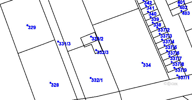Parcela st. 332/3 v KÚ Loštice, Katastrální mapa