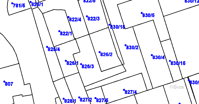 Parcela st. 826/2 v KÚ Loštice, Katastrální mapa