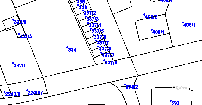 Parcela st. 337/9 v KÚ Loštice, Katastrální mapa