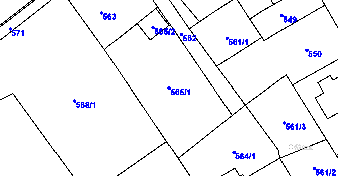 Parcela st. 565/1 v KÚ Loštice, Katastrální mapa