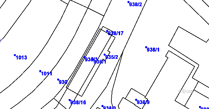 Parcela st. 935/2 v KÚ Loštice, Katastrální mapa